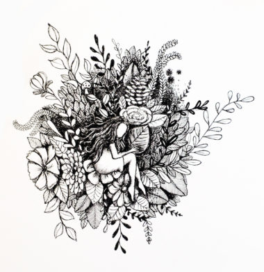 Dessin noir et blanc floral d'Elena